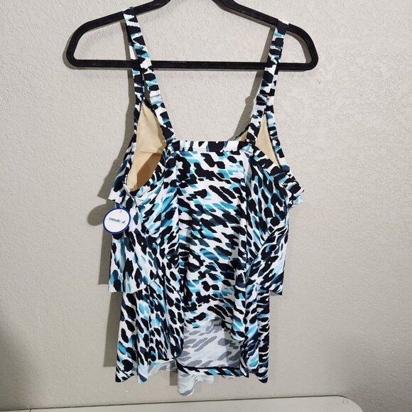 Swimsuits For All Tankini Swimsuit Womens 16 Blue Black White Tiered Layered Top - Picture 4 of 13